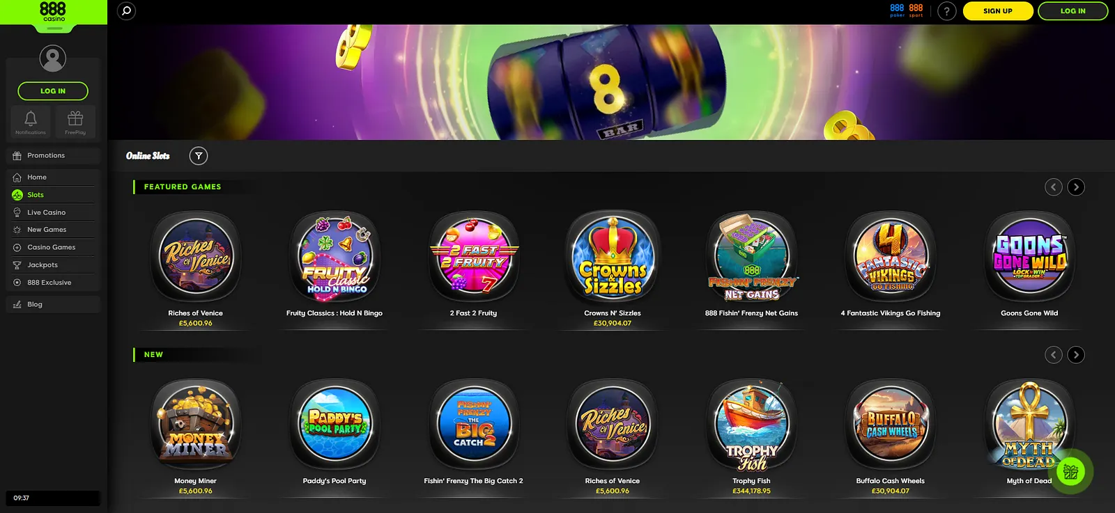 888 Casino interface